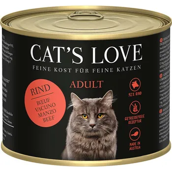 Krmivo pro kočku Cat's Love konzerva, čisté hovězí maso, světlicový olej a pampeliška 6× 200 g