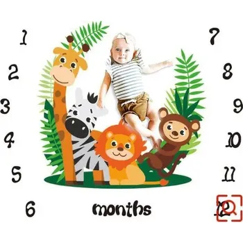 Dětská deka Milníková foto deka pro miminko s kalendářem a rekvizitami | dětská deka, foto deka - Lev , 100 cm x 100 cm