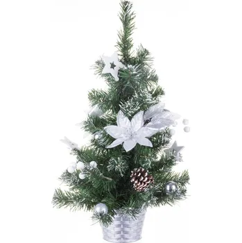 Vánoční stromek Stromeček MagicHome Vánoce, ozdobený, stříbrný, květ, 30 cm