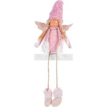 Vánoční dekorace Postavička MagicHome Vánoce, Andílek s blond copy, látkový, růžovo-hnědý, 17,50x10x52 cm