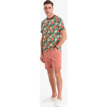 Pánské kraťasy Pánské džínové šortky s ohrnutou nohavicí - korálová V6 OM-SRDS-0162 - XL