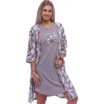 Dámská noční košile Hnědý komplet košilka a župan pro ženy či dívky vzor barevné listí pro milovnice květin 1G0640 hnědá xl