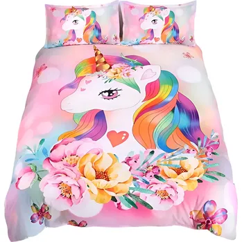 Povlečení Girls 3dílná souprava povlečení 135x200 cm - Jednorožec/Duhová hříva
