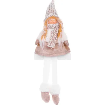 Vánoční dekorace Postavička MagicHome Vánoce, Holčička s vysokým kloboukem, látkové, hnědo-bílé, 17x12x54 cm