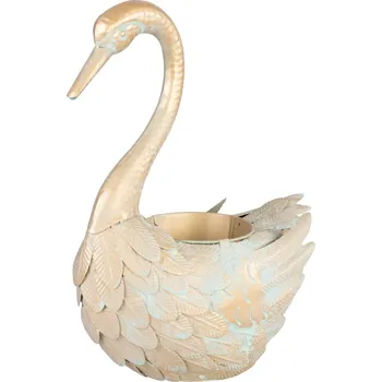 Zahradní dekorace Dekorace MagicHome Mecco, Husa, plech květináč, zlatá, 35x18x43 cm