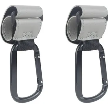 Držák na kočárek Háčky na kočárek s otočnou hlavou z eko kůže | držák na tašku, kočárkový háček - šedá 2 ks