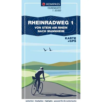KOMPASS Fahrrad-Tourenkarte Rheinradweg 1 1:50.000 [DE] (2025, Volné listy, Kompass Karten GmbH)