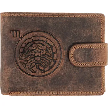 Peněženka WILD Pánská kožená peněženka s přeskou s obrázky znamení - ŠTÍR - hnědá