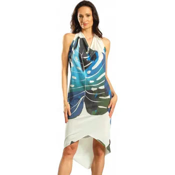 Dámské šaty Zavazovací šaty Thira – Monstera modrá – nanoSPACE by LADA Velikost: L