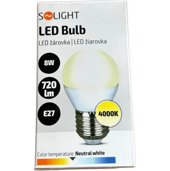 LED žárovka E27 8W 4000K 720lm Solight - doprodej