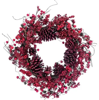 Věnec MagicHome Vánoce, z proutí, chvojí, červený, 60x60x15 cm