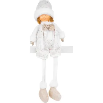 Postavička MagicHome Vánoce, Chlapeček v bílé čepici s dlouhýma nohama, bílo-zlatý, látkový, 15x10x45 cm