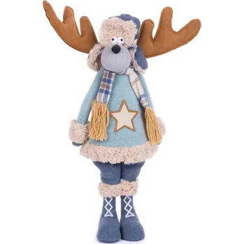 plyšák Postavička MagicHome Vánoce, Sob chlapeček v modrém svetru, látkový, 24x18x55 cm