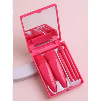 Kosmetický štětec Mini sada štětců na make up do kabelky | kosmetické štětce, sada štětců - Růžová červená