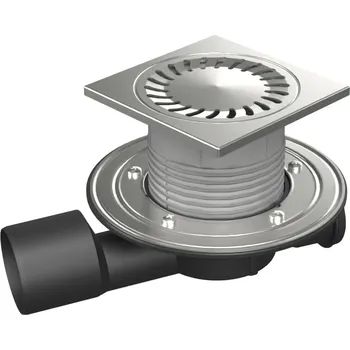 Kanalizační potrubí Podlahová vpusť průběžná D50/75 NEPTUN, nerez příruba, rámeček, mřížka SUN 150