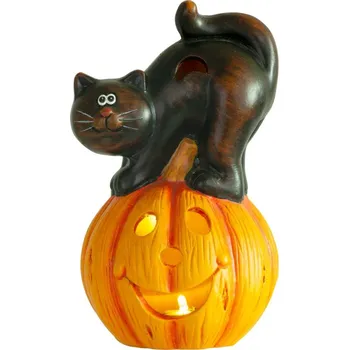 Zahrada Dekorace MagicHome Nature, Dýně LED, kočka, keramika, 22 cm