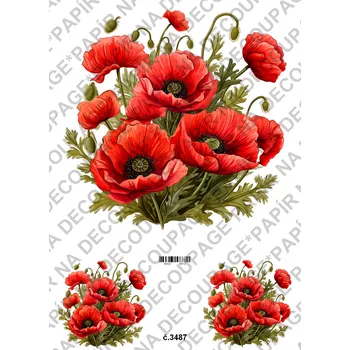 Umělecký papír Rýžový a soft papír na decoupage - Vlčí máky - KB03487 Materiál: Soft, Rozměr: A4