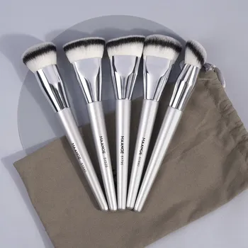 Kosmetický štětec 5dílná sada štětců na líčení s hustými syntetickými štětinami | štětce na makeup, sada štětců - Stříbrná barva