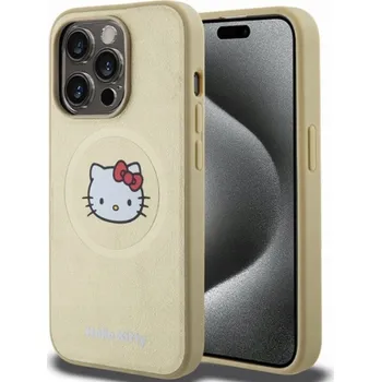 Pouzdro na mobilní telefon Sourcing Hello Kitty HKHMP15XPGHCKD Pouzdro pro iPhone 15 Pro Max 6.7" zlaté/zlaté, kožené, s hlavičkou pro koťátka a magnetickým pouzdrem