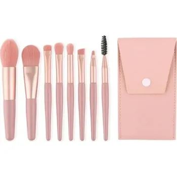 Kosmetický štětec 8dílná sada štětců na líčení pro dokonalý make-up | sada štětců, kosmetické pomůcky - Růžová s PU sáčkem