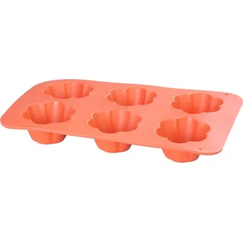 Forma na pečení Forma MagicHome, na pečení, na 6 muffinů, silikon, vzor květ, červená, 28,6x17,2cm