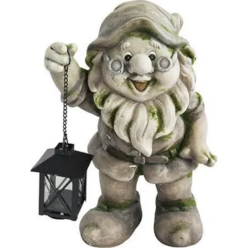 Zahradní dekorace Dekorace MagicHome Gecco, Trpaslík s lucernou, magnesia, 24x21x36 cm