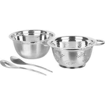 Set salátový MagicHome, 24 cm, 4 dílný - mísa, síto, 2x naběračka, nerez