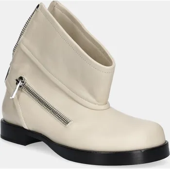 Dámské kozačky Kožené kotníkové boty JW Anderson Biker Boot dámské, béžová barva, na plochém podpatku, BT0101.LA0268, 37, 01X
