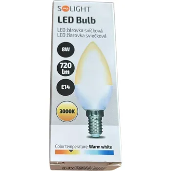 LED žárovka E14 8W 3000K 720lm svíčka, Solight - doprodej