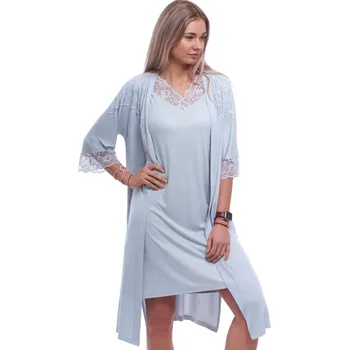 Dámská noční košile Šedý luxusní krajkový komplet košilka a župan pro ženy či dívky 1G0687 šedá xxl