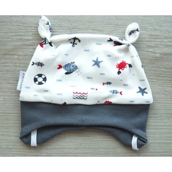 Kojenecká čepice AMÁLKA Bavlněná, zavazovací čepička, mořský svět Velikost: 56-62