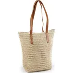 Háčkovaná kabelka z rafie - lýka se zipem 33x36 cm - 1 ks - 1 přírodní