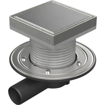 Podlahová vpusť boční D50, nerez příruba, rámeček, mřížka STEEL 150