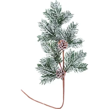 Vánoční dekorace Větvička MagicHome Vánoce, přírodní, s koblihami, zasněžená, 63 cm