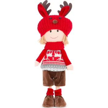 Dekorace MagicHome Vánoce, Chlapec s červeno-šedou čepicí, 42 cm