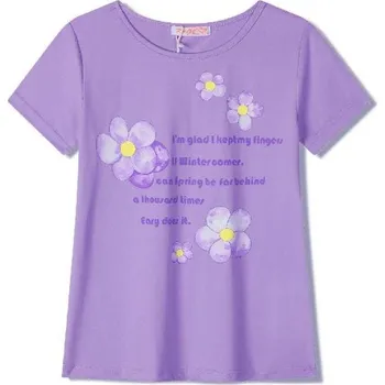 DÍVČÍ BAVLNĚNÉ TRIČKO S KYTIČKAMI Barva: Fialková, Velikost: 122