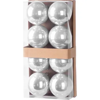 Vánoční ozdoba Koule MagicHome Vánoce, 8 ks, stříbrné, na vánoční stromek, 7 cm