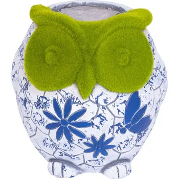 Zahradní dekorace Dekorace MagicHome, Sova s květináčem, modrý ornament, keramika, 26,5x24x27,5 cm