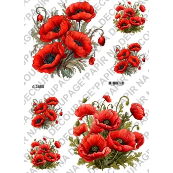 Umělecký papír Rýžový a soft papír na decoupage - Vlčí máky - KB03488 Materiál: Soft, Rozměr: A4