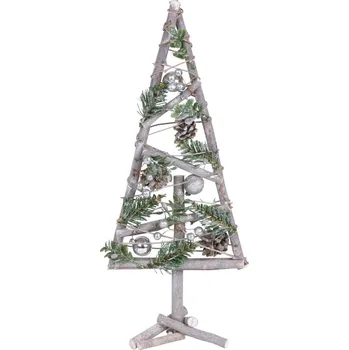 Vánoční dekorace Stromeček MagicHome Vánoce, dřevěný, se stříbrnými koulemi, 20x3x47 cm