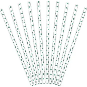 Brčka - Papírová, bílá, tyrkysové puntíky