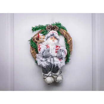 Vánoční dekorace Dekorace MagicHome Vánoce, Santa sedící ve věnci, věnec, 30 cm