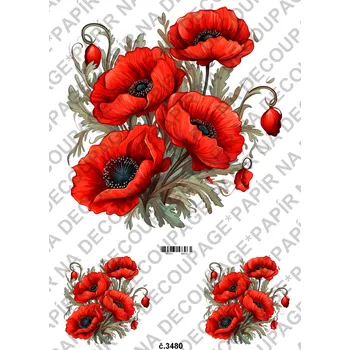 Umělecký papír Rýžový a soft papír na decoupage - Vlčí máky - KB03480 Materiál: Soft, Rozměr: A4