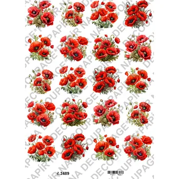 Umělecký papír Rýžový a soft papír na decoupage - Vlčí máky - KB03489 Materiál: Soft, Rozměr: A4