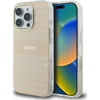 Pouzdro na mobilní telefon DKNY DKNY DKHMP16XHRHSEP Pevný kryt pro iPhone 16 Pro Max 6.9 růžový/růžový s opakujícím se texturovaným vzorem a pruhy