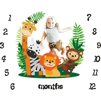 Dětská deka Milníková foto deka pro miminko s kalendářem a rekvizitami | dětská deka, foto deka - jako obrázek , 100 cm x 100 cm