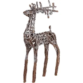 Vánoční dekorace Dekorace MagicHome Vánoce, Jelen z proutí, stříbrný, 41x14x73 cm