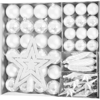 Vánoční dekorace Koule MagicHome Vánoce, sada, 50 ks, 4-5 cm, bílé, hvězda, girlanda, kobliha, na vánoční stromek