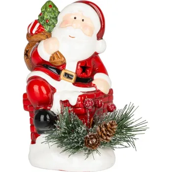 Vánoční dekorace Dekorace MagicHome Vánoce, Santa s chvojím, LED, terakota, 10x8,2x13,7 cm