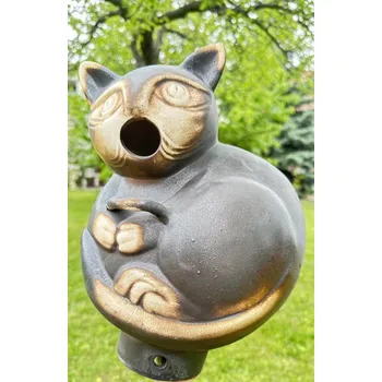 Zahradní dekorace Keramická dekorace na zahradu Kočka budka poškozeno
